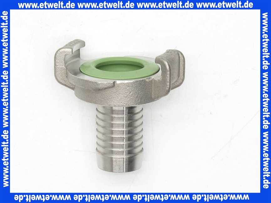 GEKA plus Schlauchstück E 3/4 Zoll 19mm Schlauchstutzen Edelstahl grüne FKM Formdichtung nach DIN ISO 1629 Schnellkupplung Klauenkupplung Schlauchkupplung